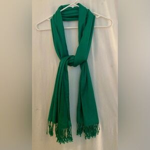 Shimmery Emerald Green Shawl / Scarf w/ Fringe 76” x 26”